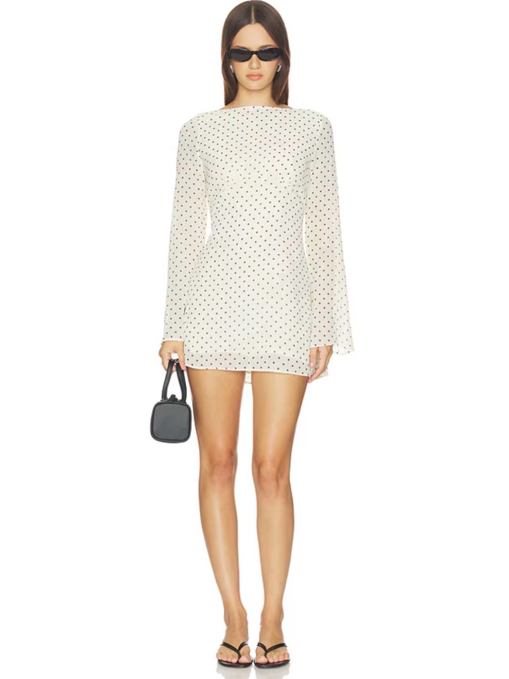 NWT Free People Ivory Black Polka Dot Long Sleeve Mini Dress XS